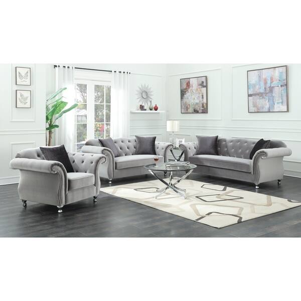 Shop Frostine Grey 3 Piece Living Room Set N A On Sale