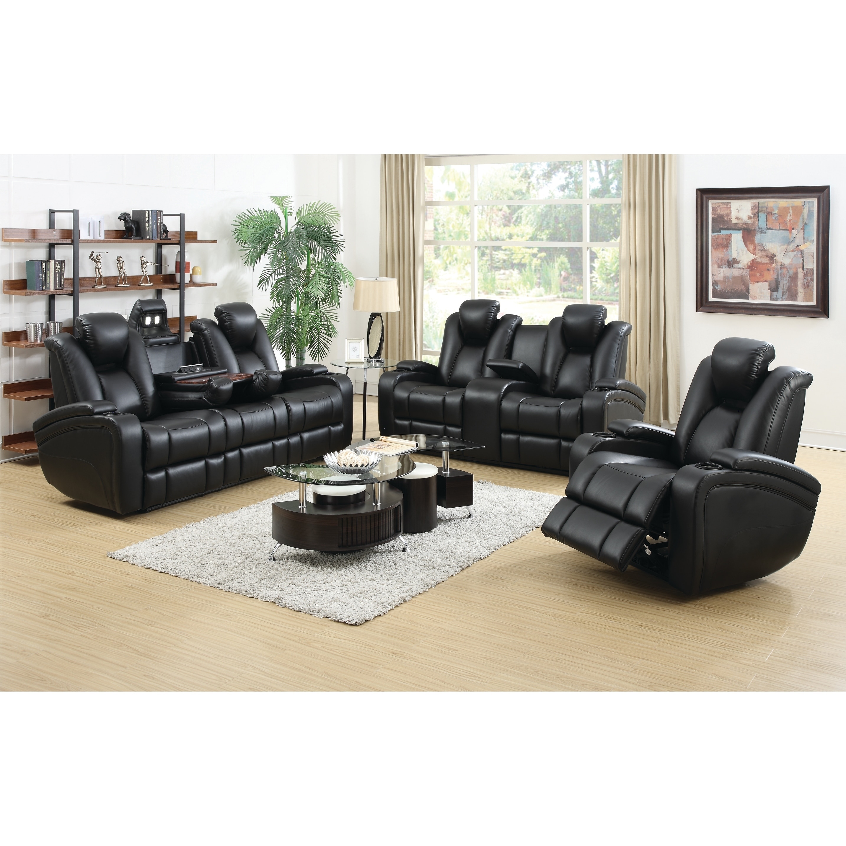 Zimmerman Black 3 Piece Faux Leather Power Motion Living Room Set Overstock 21862541