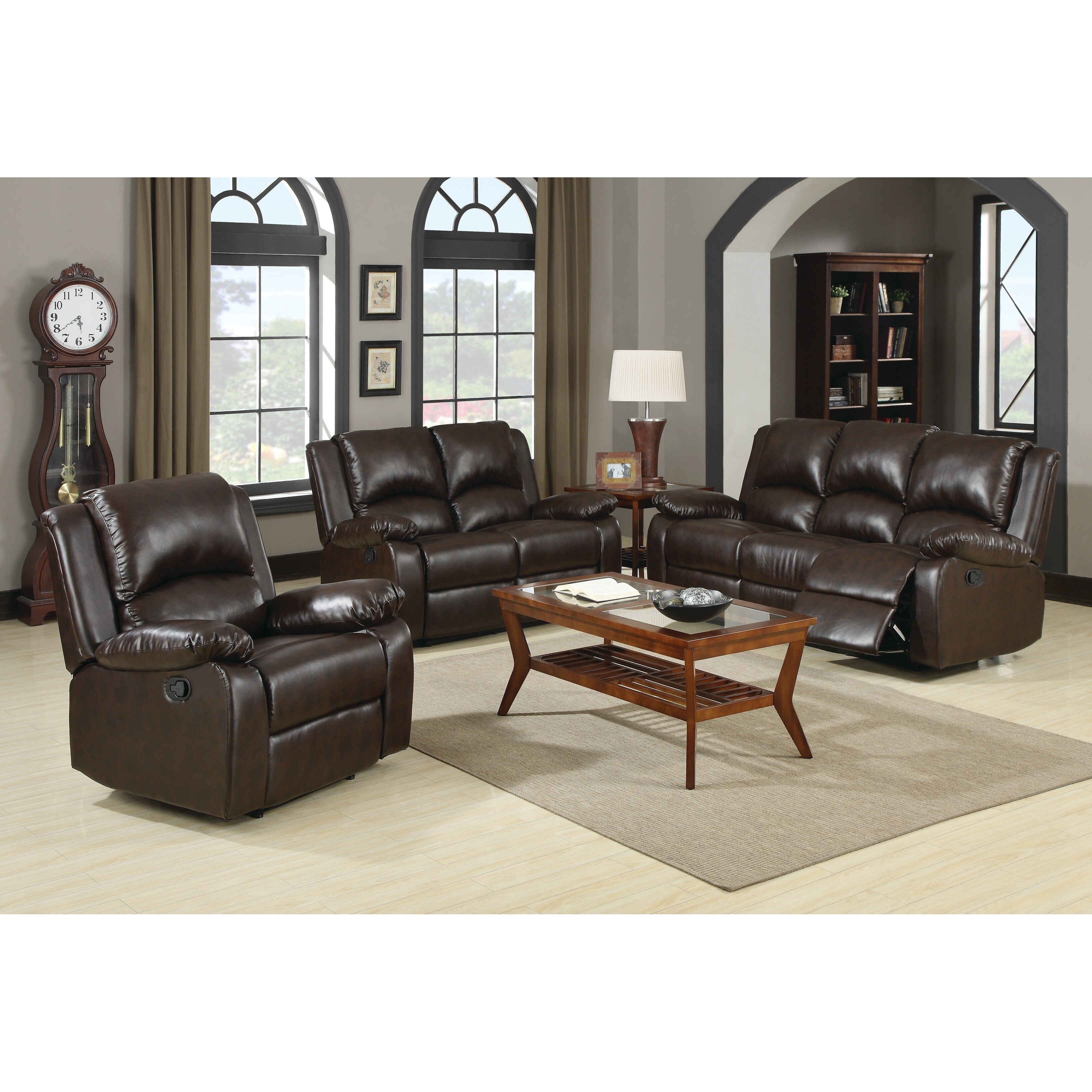 Boston Brown 3 Piece Reclining Living Room Set Overstock 21862546