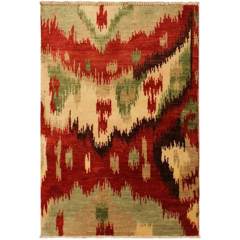 Modern Ikat Carmelo Red/Brown Wool Area Rug (3'0 x 4'0) - 3 ft. 0 in. x 4 ft. 0 in. - 3 ft. 0 in. x 4 ft. 0 in.