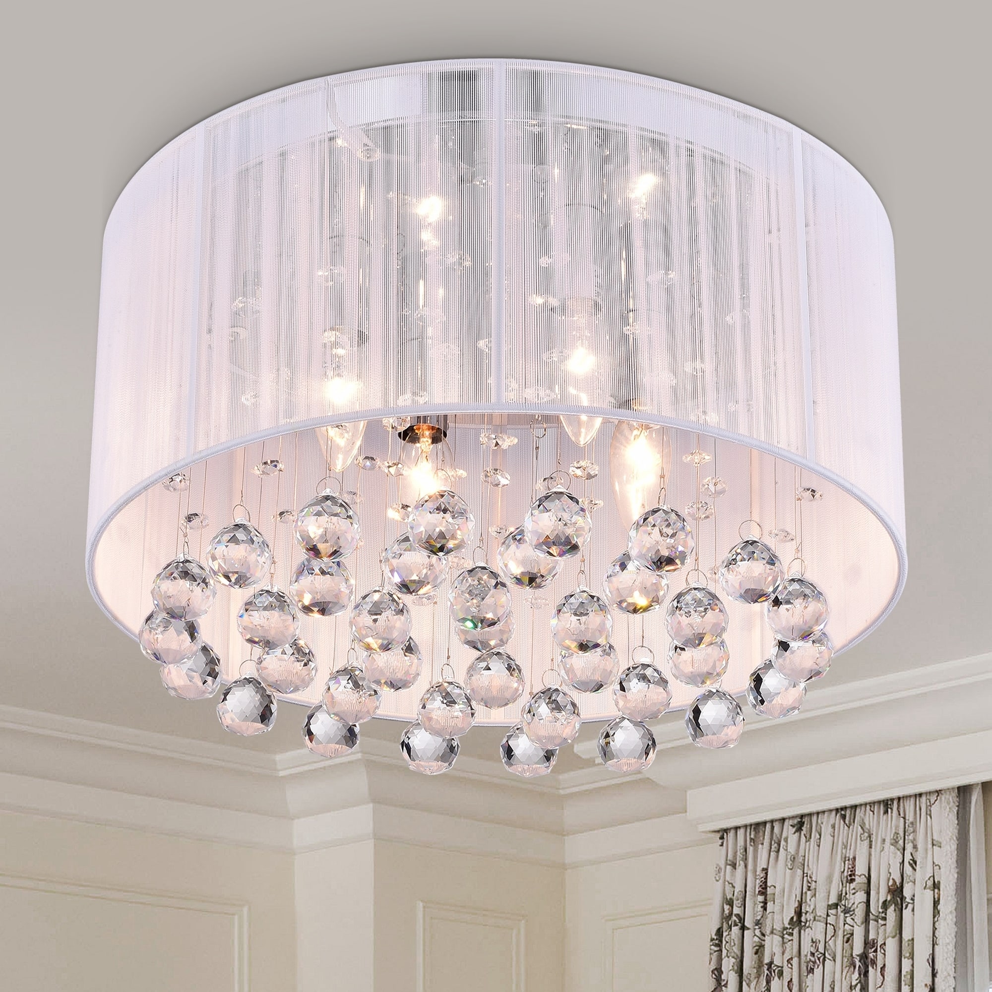 Warehouse of Tiffany Mordred Chrome 4-Light Pendant with Fabric Shade