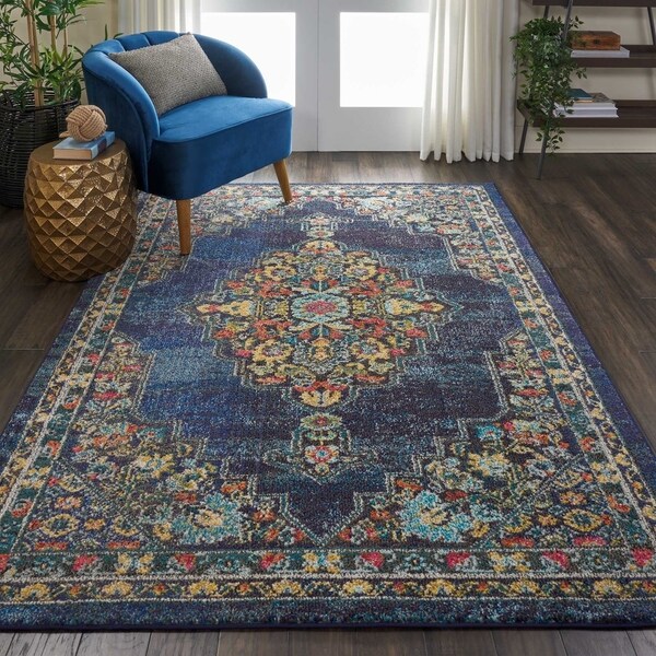 Nourison Passionate Navy Blue Medallion Area Rug - 5'3" x 7'3"