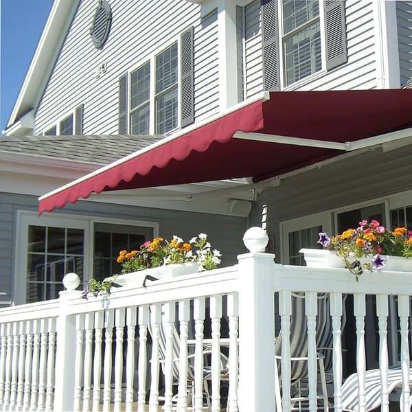 Shop Aleko Motorized Retractable Outdoor Home Patio Awning 12 X10 Burgundy Overstock 21866588