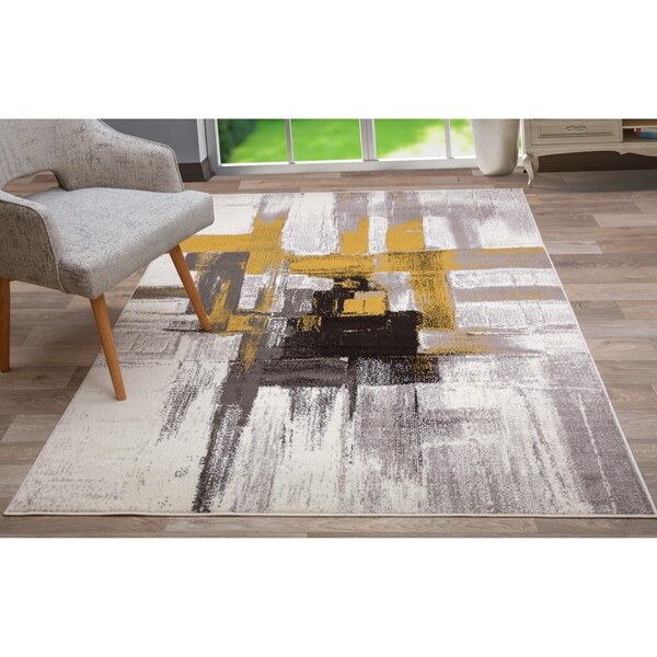 Contemporary Modern Abstract Area Rug Gold 7 10 X