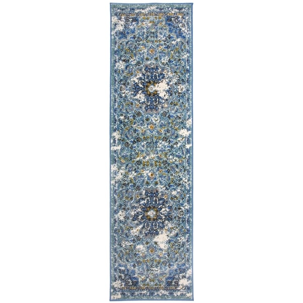 Traditional Oriental Distressed Runner Rug Blue - 2' x 7' Runner