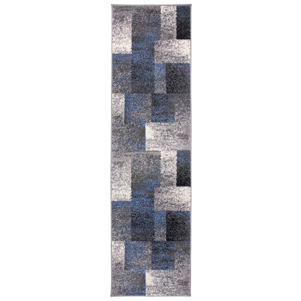 Modern Geometric Boxes Runner Rug Blue - 2' x 7' Runner