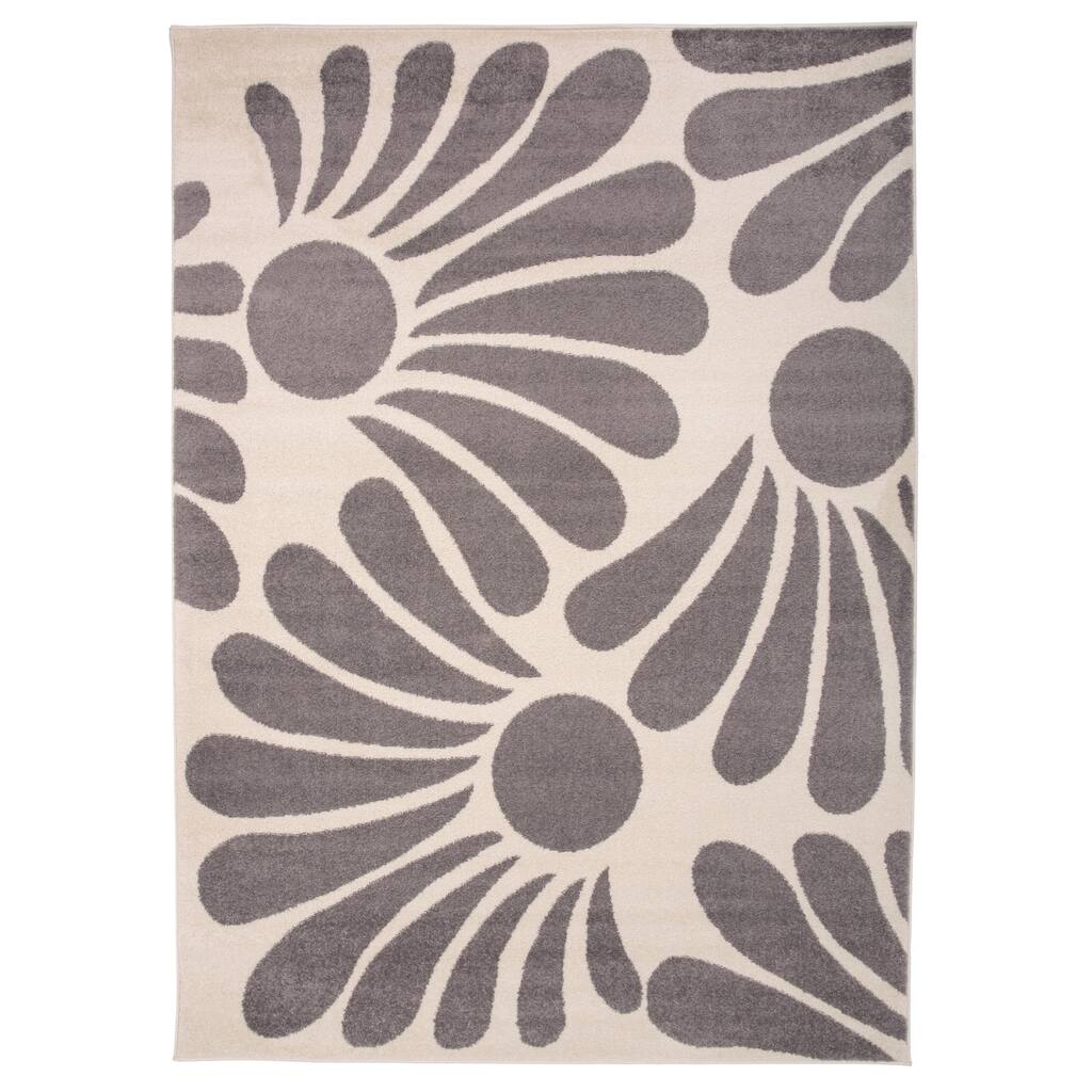 World Rug Gallery Modern Large Floral Design Area Rug Gray - 5' x 7'