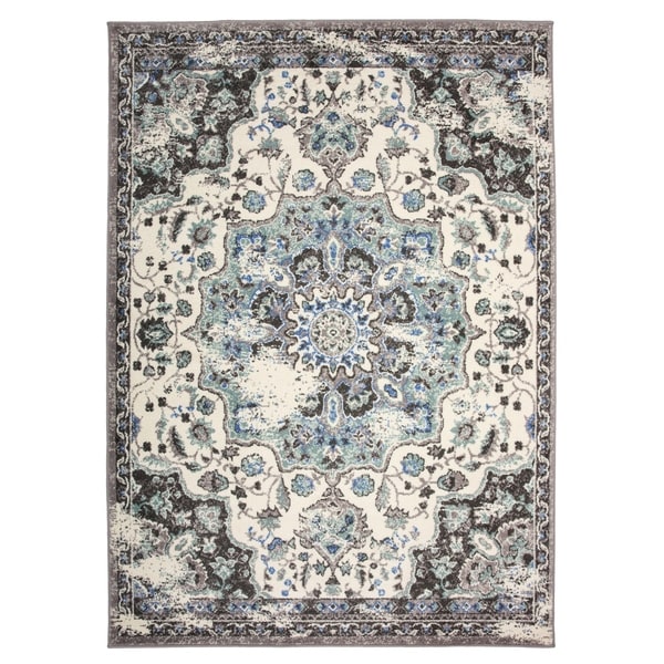Traditional Oriental Distressed Area Rug Gray - 5' x 7'