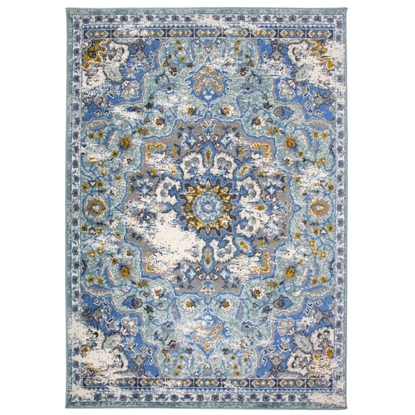 Traditional Oriental Distressed Area Rug Blue - 5' x 7'