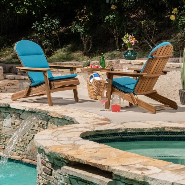 Malibu Outdoor Acacia Wood Folding Adirondack Chairs with Cushions (Set of 2) by Christopher Knight Home