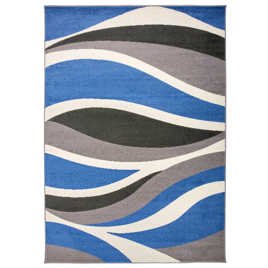 World Rug Gallery Contemporary Modern Wavy Area Rug Blue - 5' x 7'