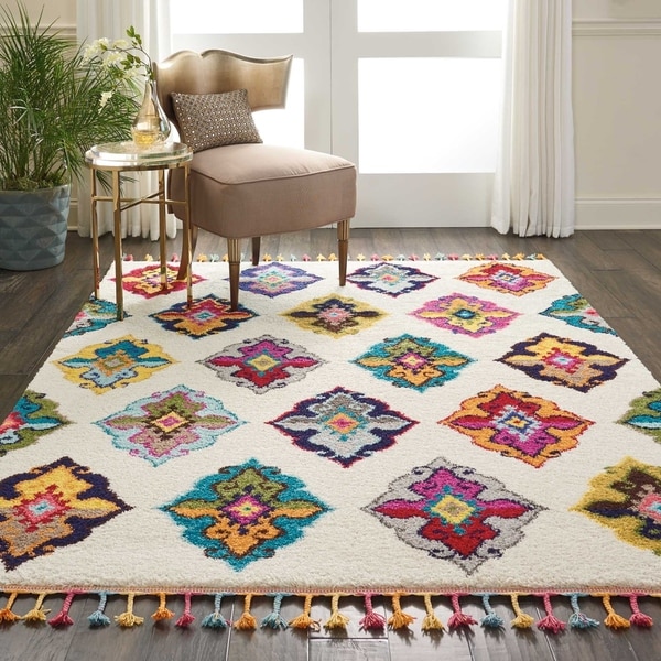 Nourison Moroccan Casbah Ivory/Multicolor Tassel Rug - 5'3" x 7'9"