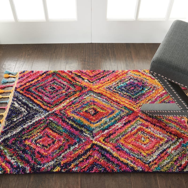 Nourison Moroccan Casbah Colorful Geometric Tassel Area Rug