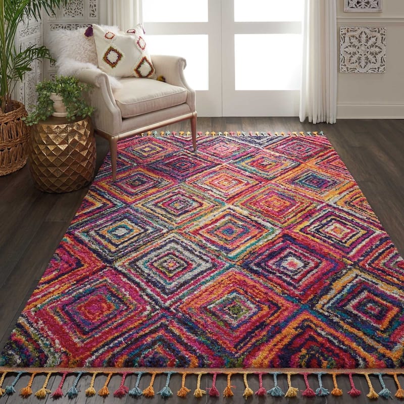 Nourison Moroccan Casbah Colorful Geometric Tassel Area Rug