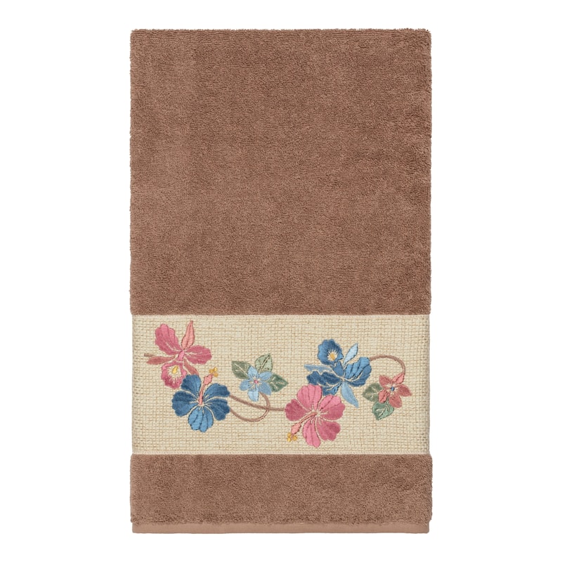 Authentic Hotel and Spa Turkish Cotton Floral Vine Embroidered Latte Brown 4-piece Towel Set