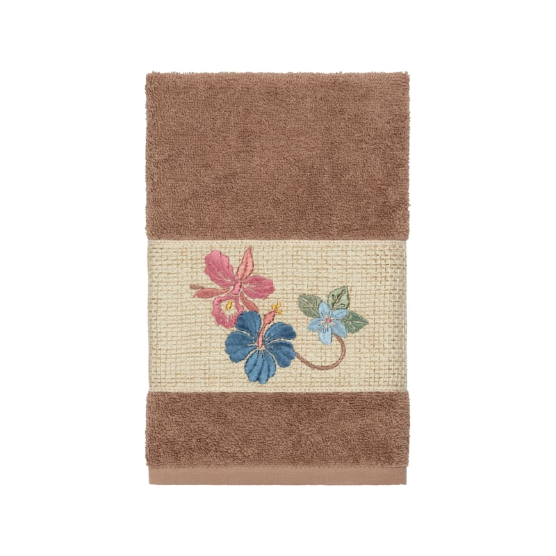 Authentic Hotel and Spa Turkish Cotton Floral Vine Embroidered Latte Brown 4-piece Towel Set