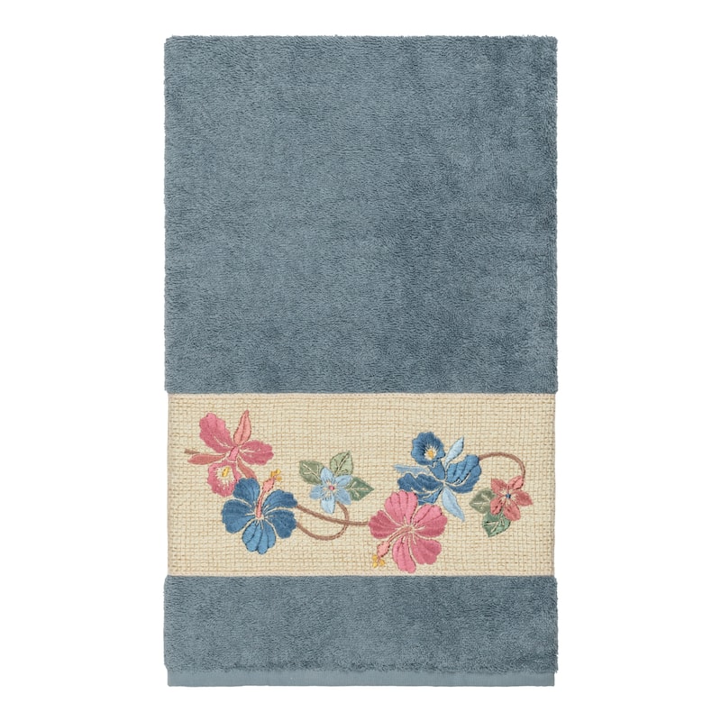 Authentic Hotel and Spa Turkish Cotton Floral Vine Embroidered Teal Blue 3-piece Towel Set