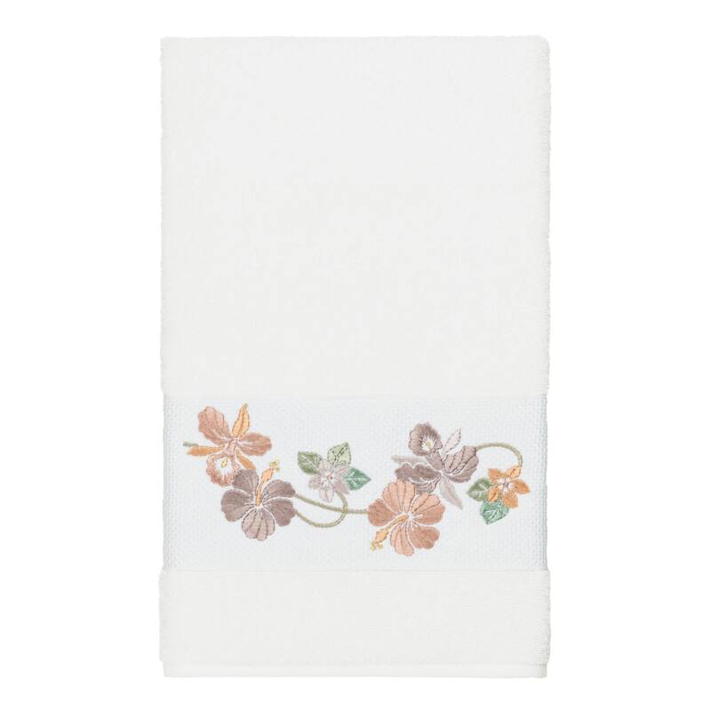 Authentic Hotel and Spa Turkish Cotton Floral Vine Embroidered White 4-piece Towel Set