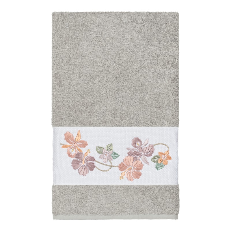 Authentic Hotel and Spa Turkish Cotton Floral Vine Embroidered Light Grey 3-piece Towel Set