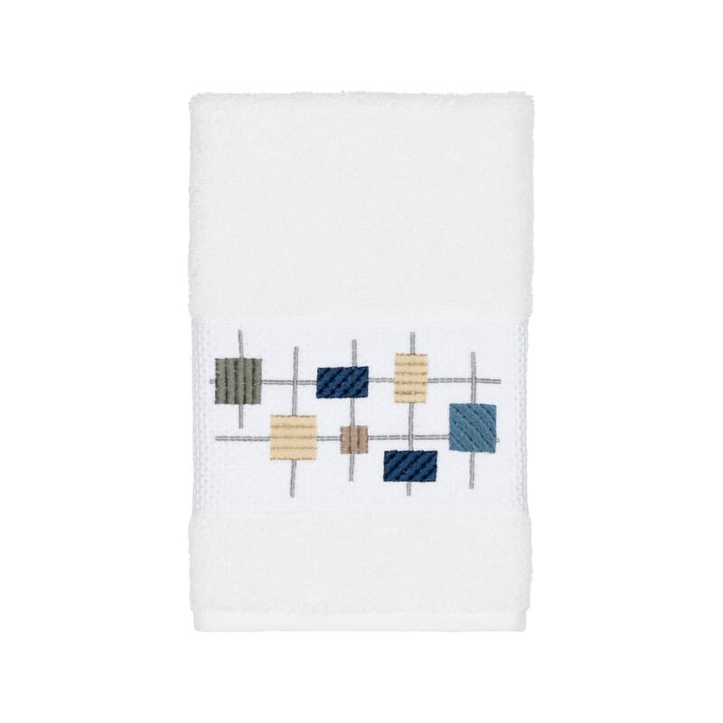 Authentic Hotel and Spa Turkish Cotton Squares Embroidered White Hand Towel