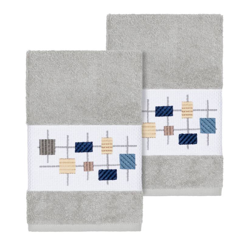 Authentic Hotel and Spa Turkish Cotton Squares Embroidered Light Grey 2-piece Towel Hand Set