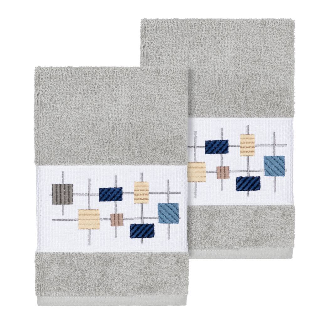 Authentic Hotel and Spa Turkish Cotton Squares Embroidered Light Grey 2-piece Towel Hand Set
