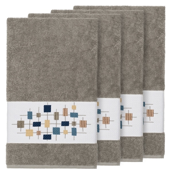 Authentic Hotel And Spa Turkish Cotton Squares Embroidered Dark Authentic Hotel And Spa Turkish Cotton Squares Embroidered Dark Grey 4 Piece Bath Towel Set