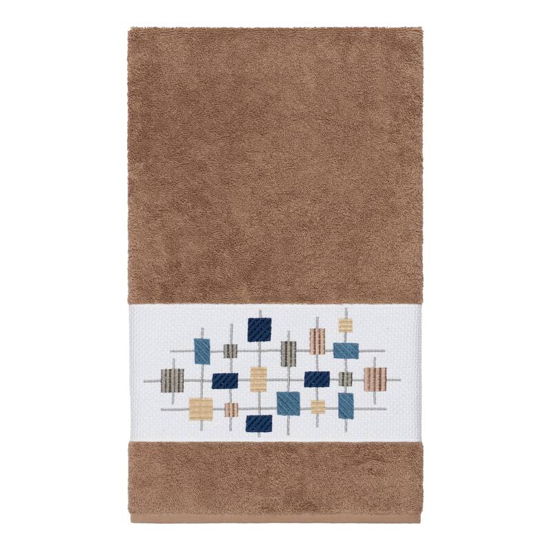 Authentic Hotel and Spa Turkish Cotton Squares Embroidered Latte Brown 3-piece Towel Set