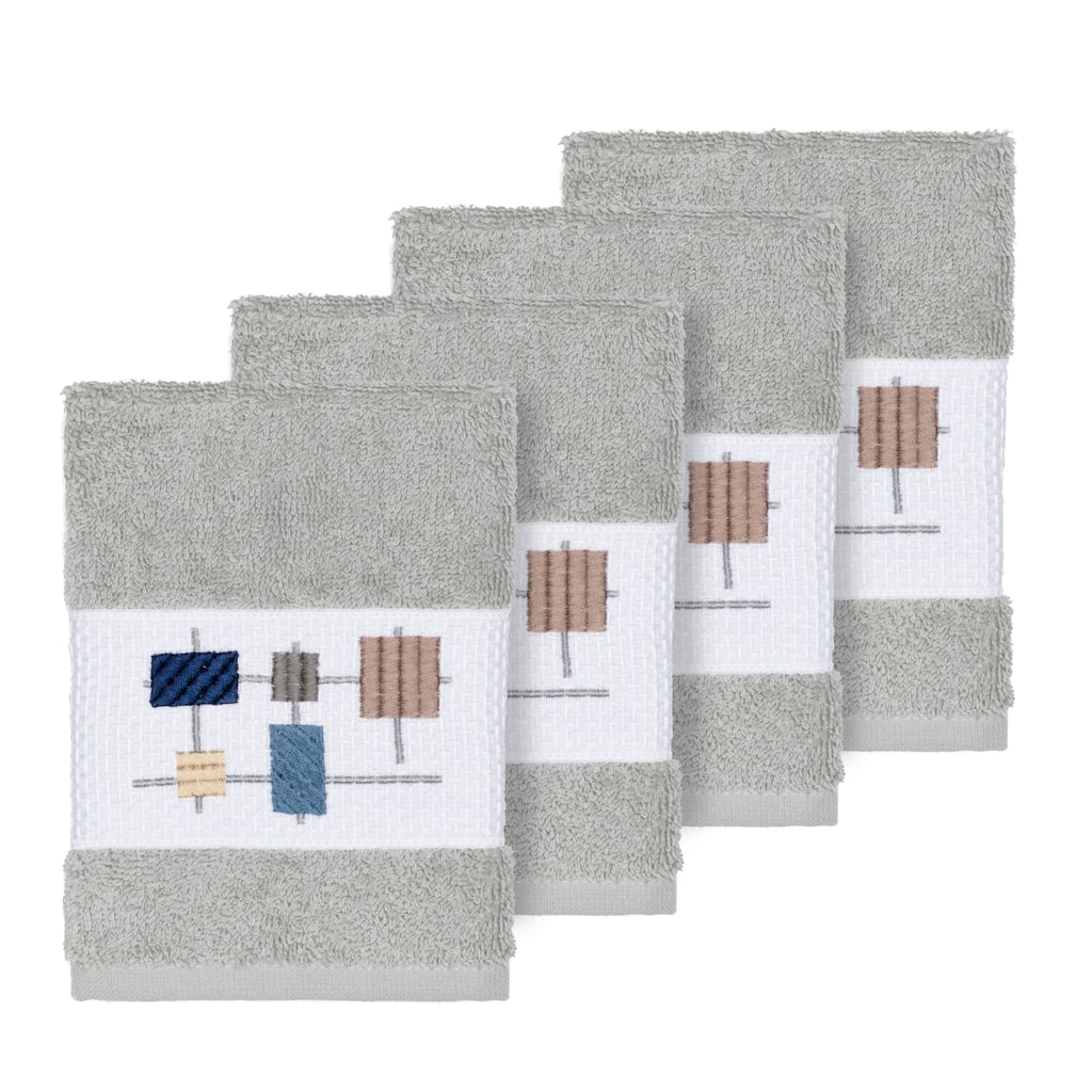 Authentic Hotel and Spa Turkish Cotton Squares Embroidered Light Grey 4-piece Washcloth Set