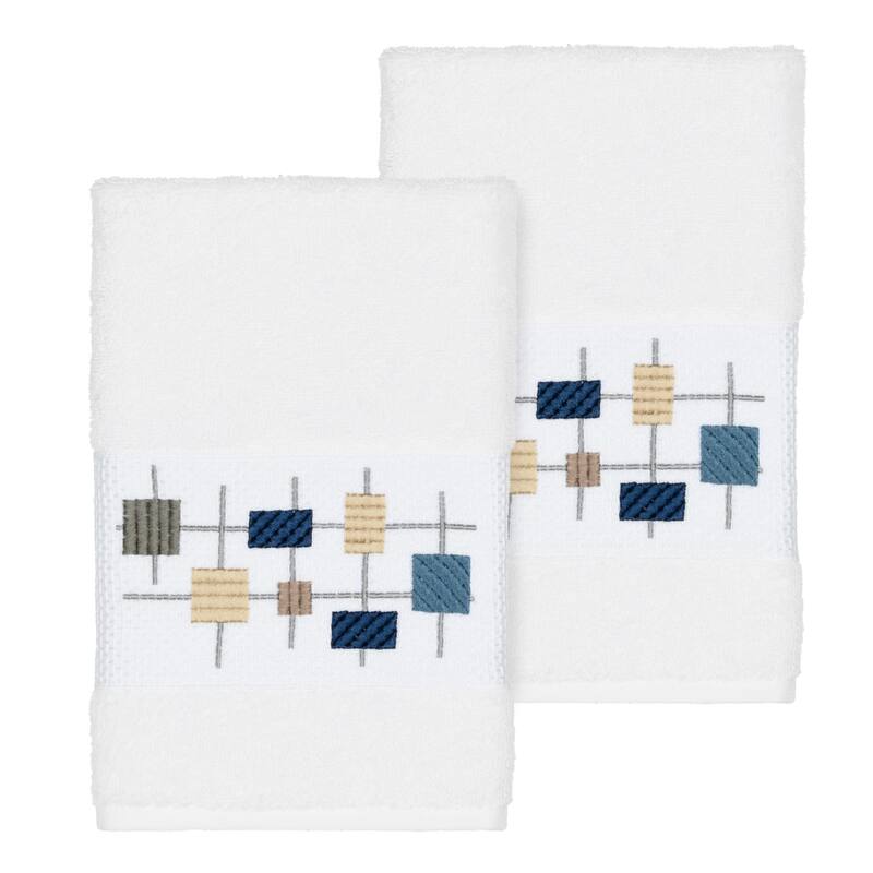 Authentic Hotel and Spa Turkish Cotton Squares Embroidered White 2-piece Towel Hand Set