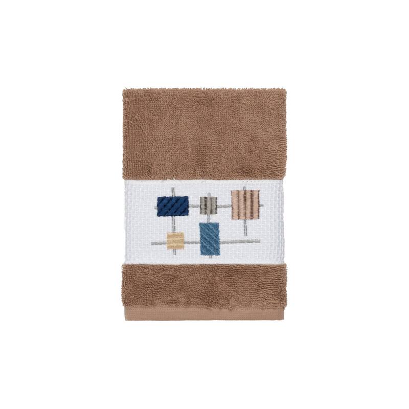 Authentic Hotel and Spa Turkish Cotton Squares Embroidered Latte Brown 4-piece Washcloth Set