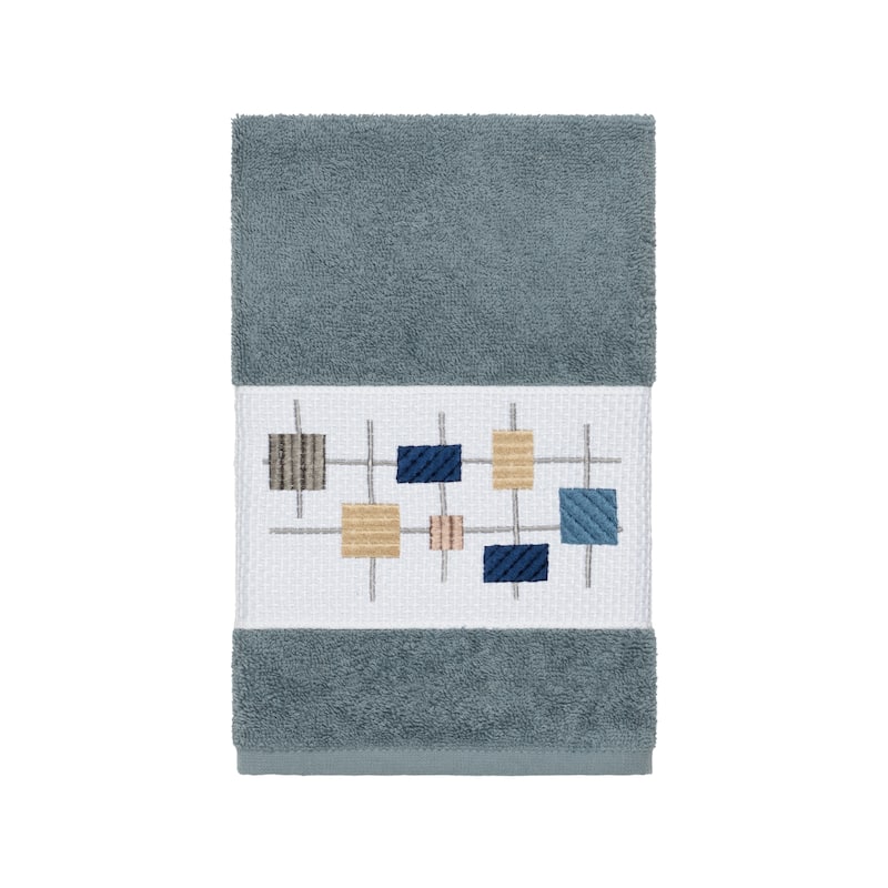 Authentic Hotel and Spa Turkish Cotton Squares Embroidered Teal Blue 4-piece Towel Set