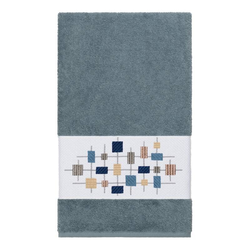 Authentic Hotel and Spa Turkish Cotton Squares Embroidered Teal Blue 4-piece Towel Set
