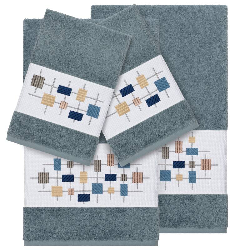 Authentic Hotel and Spa Turkish Cotton Squares Embroidered Teal Blue 4-piece Towel Set - Teal