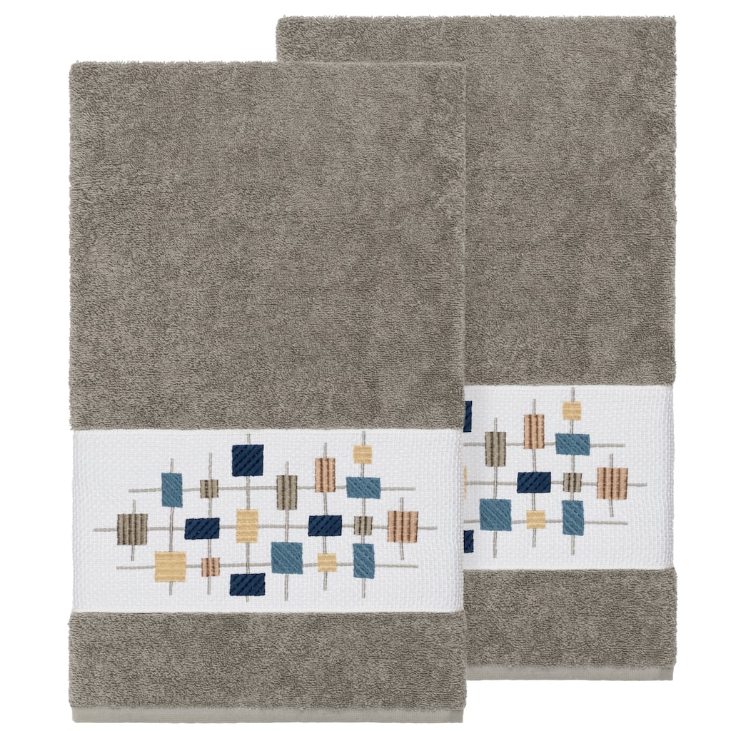 Authentic Hotel and Spa Turkish Cotton Squares Embroidered Dark Grey 2-piece Bath Towel Set