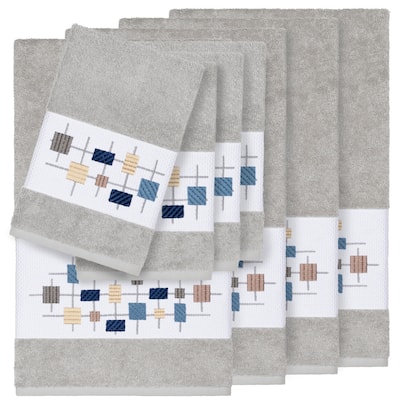 Authentic Hotel and Spa Turkish Cotton Squares Embroidered Light Grey 8-piece Towel Set