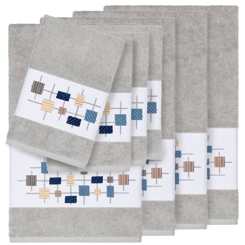 Authentic Hotel and Spa Turkish Cotton Squares Embroidered Light Grey 8-piece Towel Set - Grey