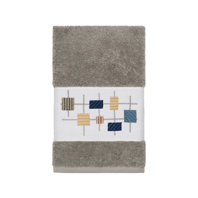 Authentic Hotel and Spa Turkish Cotton Squares Embroidered Dark Grey Hand Towel