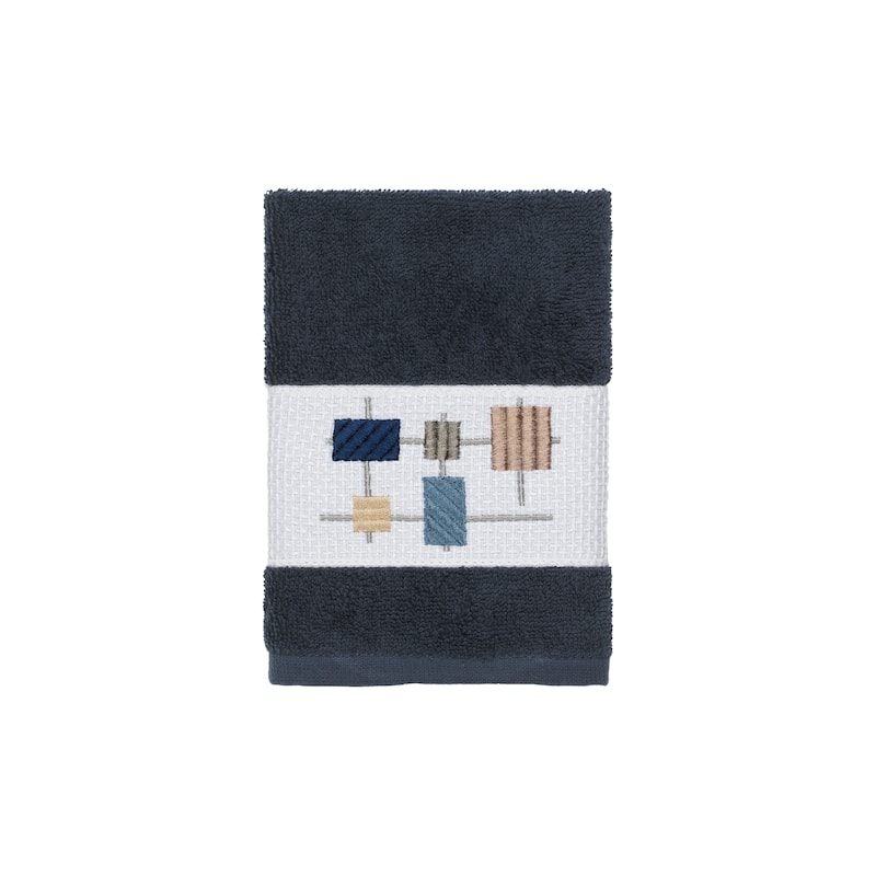 Authentic Hotel and Spa Turkish Cotton Squares Embroidered Midnight Blue 3-piece Towel Set