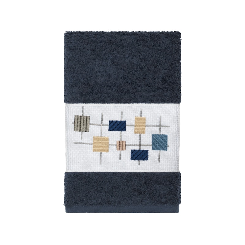 Authentic Hotel and Spa Turkish Cotton Squares Embroidered Midnight Blue 3-piece Towel Set