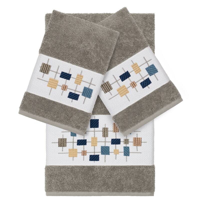 Authentic Hotel and Spa Turkish Cotton Squares Embroidered Dark Grey 3-piece Towel Set