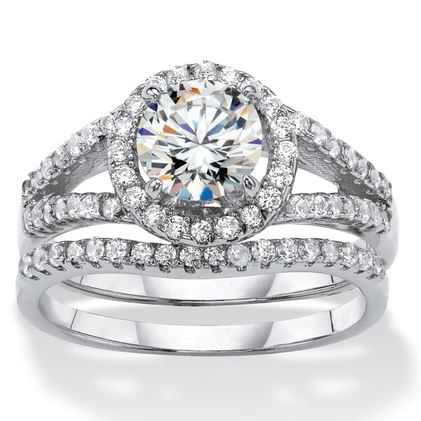 Shop Silver Tone Cubic Zirconia Halo Bridal Ring Set