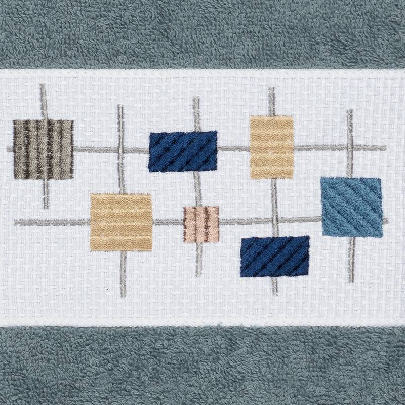 Authentic Hotel and Spa Turkish Cotton Squares Embroidered Teal Blue 2-piece Towel Hand Set