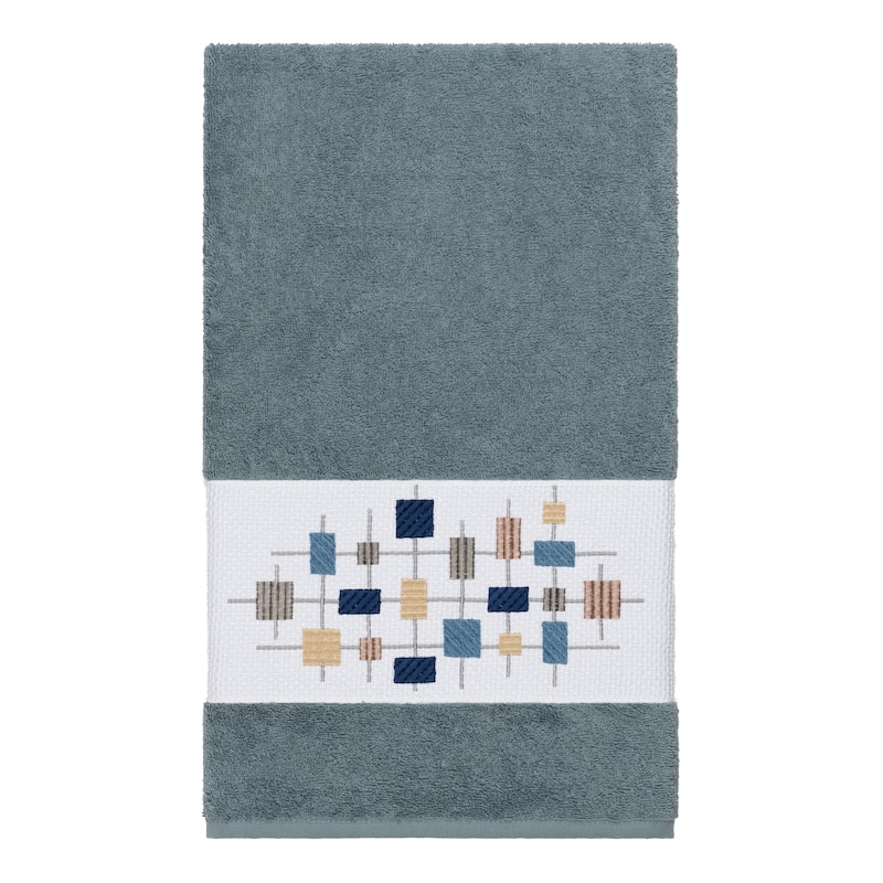 Authentic Hotel and Spa Turkish Cotton Squares Embroidered Teal Blue 3-piece Towel Set