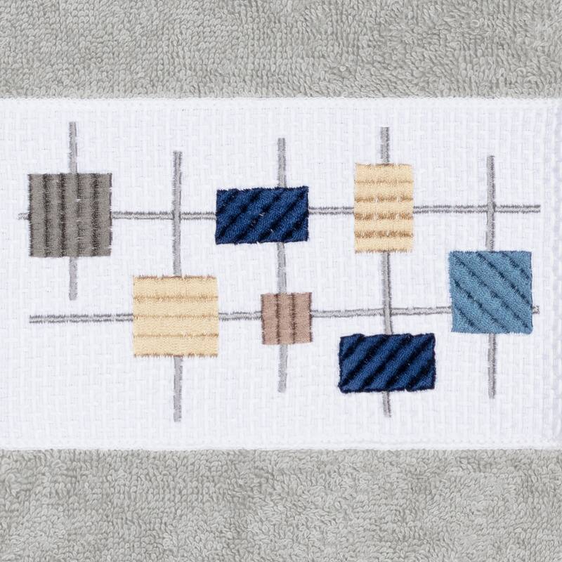 Authentic Hotel and Spa Turkish Cotton Squares Embroidered Light Grey Hand Towel