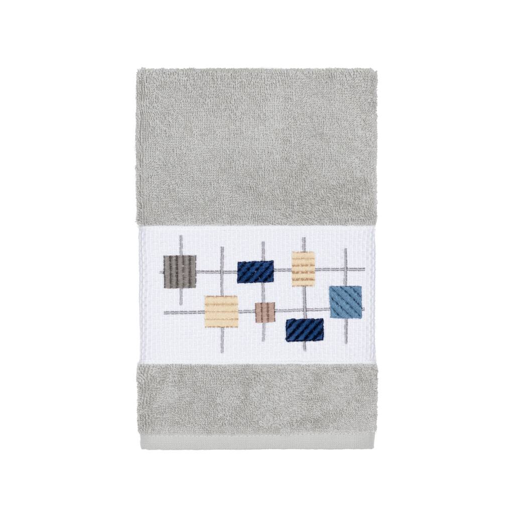 Authentic Hotel and Spa Turkish Cotton Squares Embroidered Light Grey Hand Towel