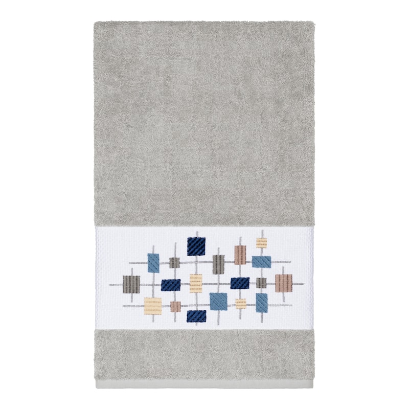 Authentic Hotel and Spa Turkish Cotton Squares Embroidered Light Grey 3-piece Towel Set