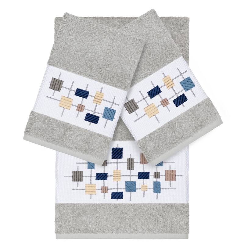 Authentic Hotel and Spa Turkish Cotton Squares Embroidered Light Grey 3-piece Towel Set