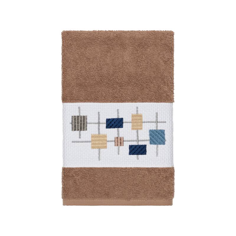 Authentic Hotel and Spa Turkish Cotton Squares Embroidered Latte Brown 4-piece Towel Set