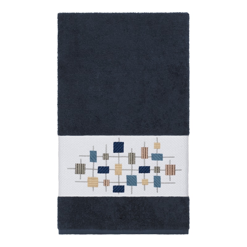 Authentic Hotel and Spa Turkish Cotton Squares Embroidered Midnight Blue 4-piece Towel Set
